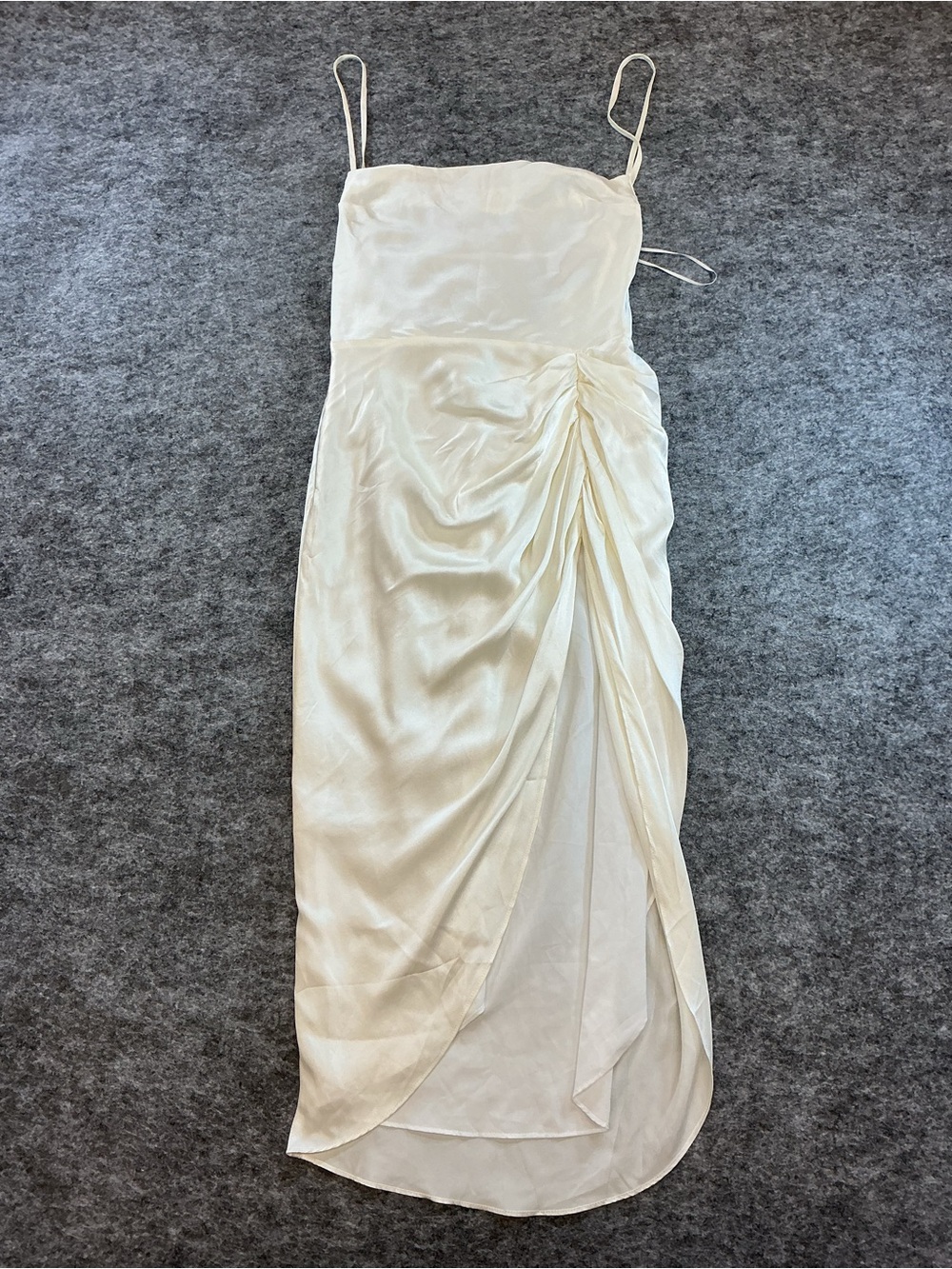 Amanda Uprichard Ivory Silk Midi Dress with Side Ruching and Slit Size S - Picture 1 of 7